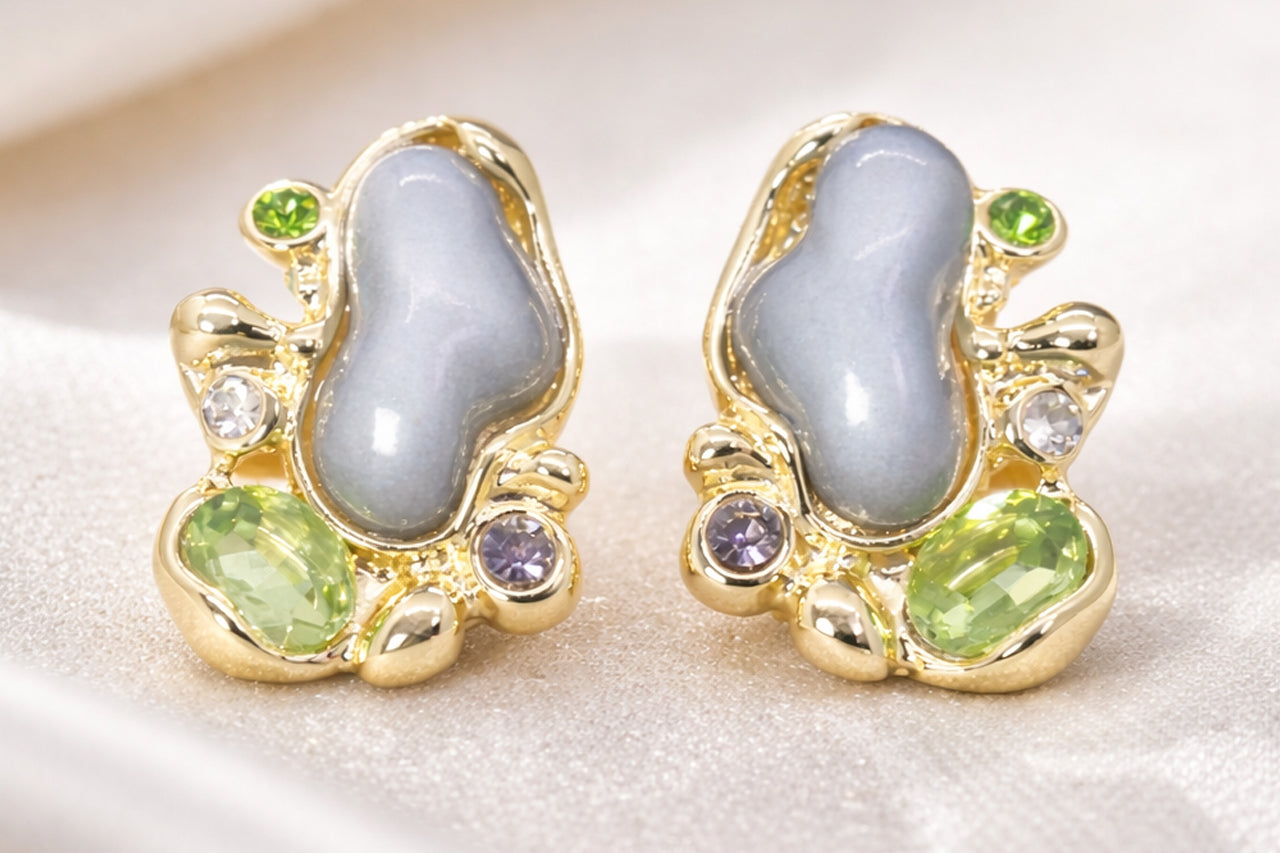Abstract Gemstone Stud Earrings