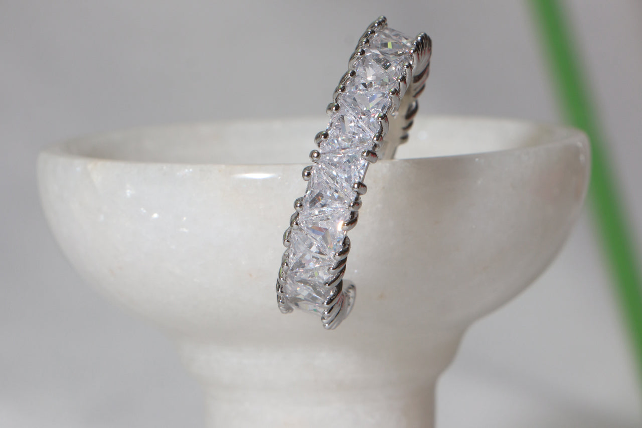 Asterials Adjustable Cubic Zirconia Open Band Ring – Silver-Tone
