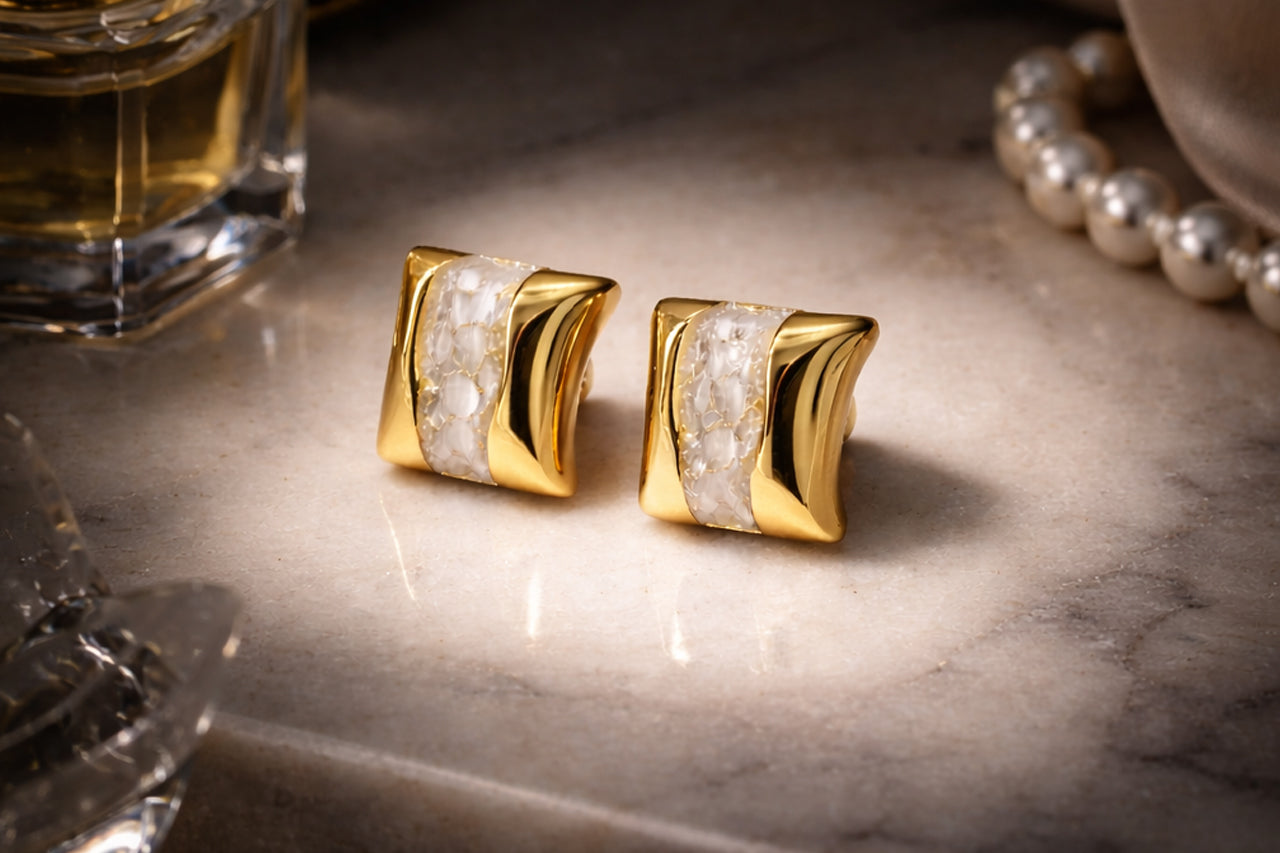 Ivory Wave Gold Stud Earrings