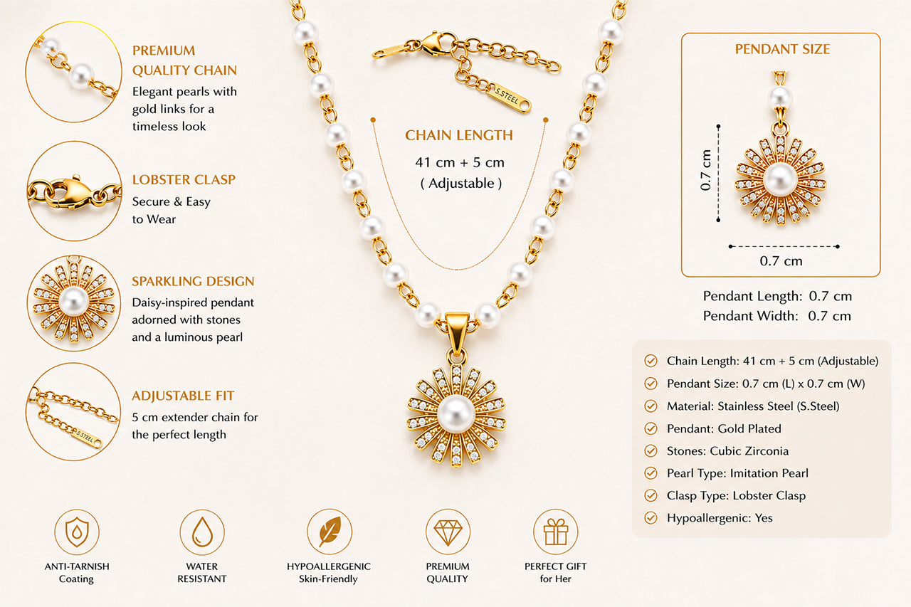 Asterials 18K Gold Plated Pearl Floral Charm Necklace for Women