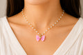 Asterials 18K Gold Plated Pink Bow Knot Pendant Necklace