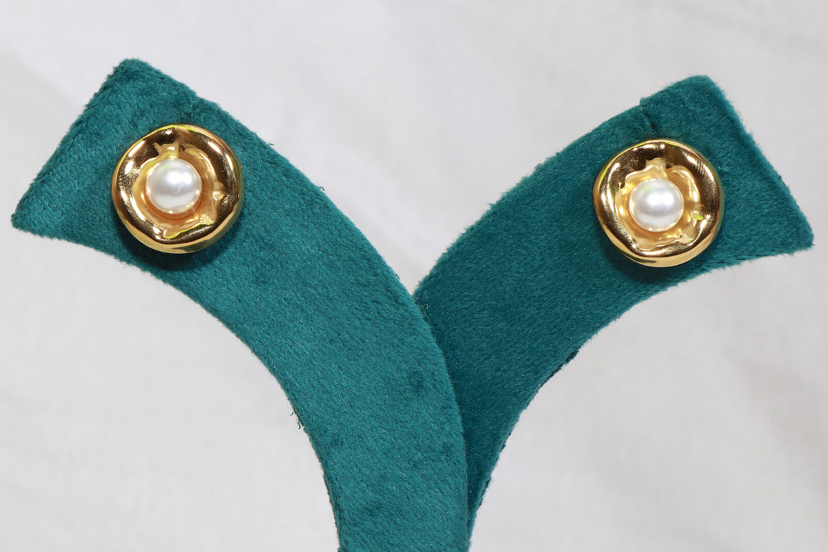 Asterials Gold Plated Pearl Stud Earrings for Women | Elegant Textured Statement Earrings