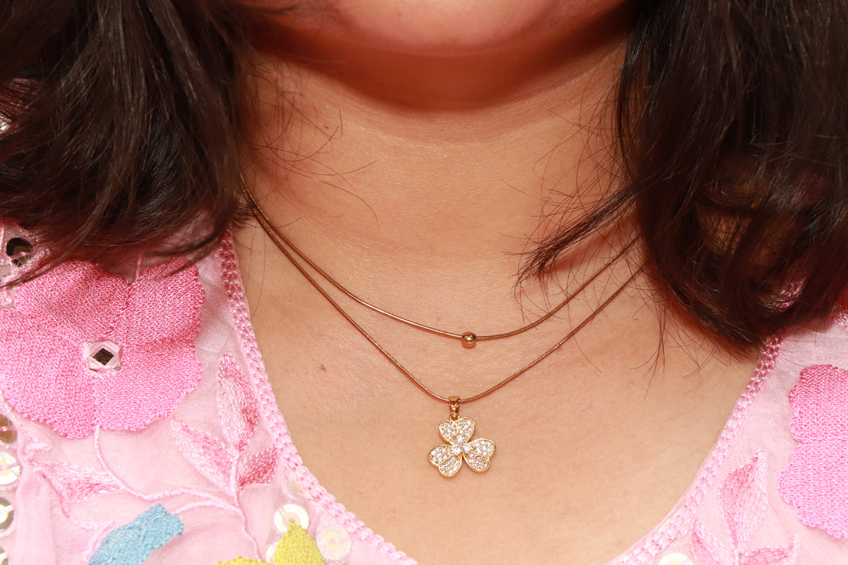 Asterials Golden Floral Cubic Zirconia Layered Pendant Necklace