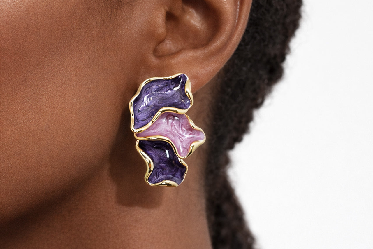 Amethyst Bloom Enamel Stud Earrings