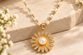Asterials 18K Gold Plated Pearl Floral Charm Necklace for Women