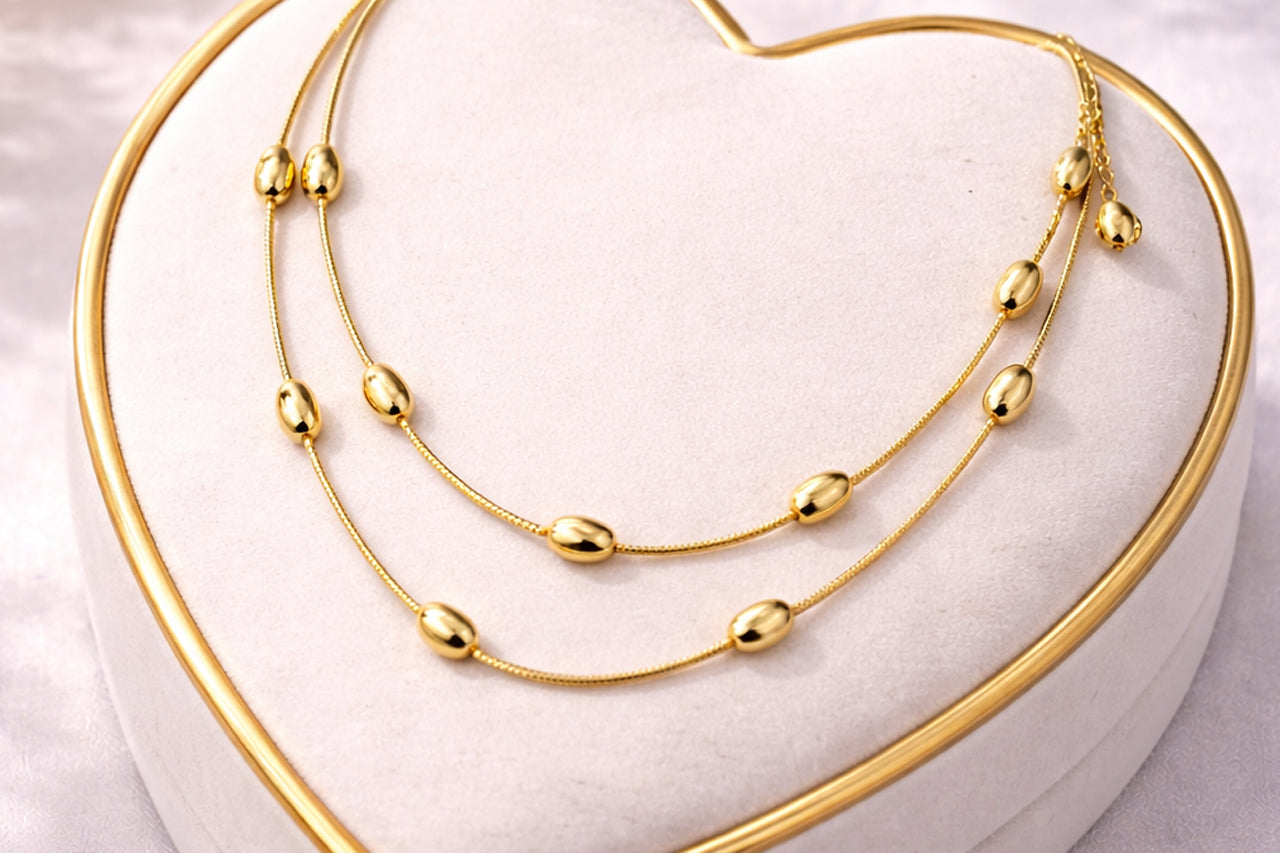 Minimal Bead Pendant Necklace – 18K Gold Plated