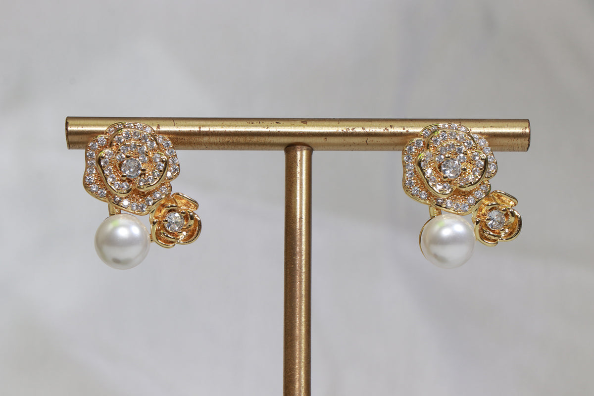Asterials Gold-Tone Floral Pearl Drop Earrings