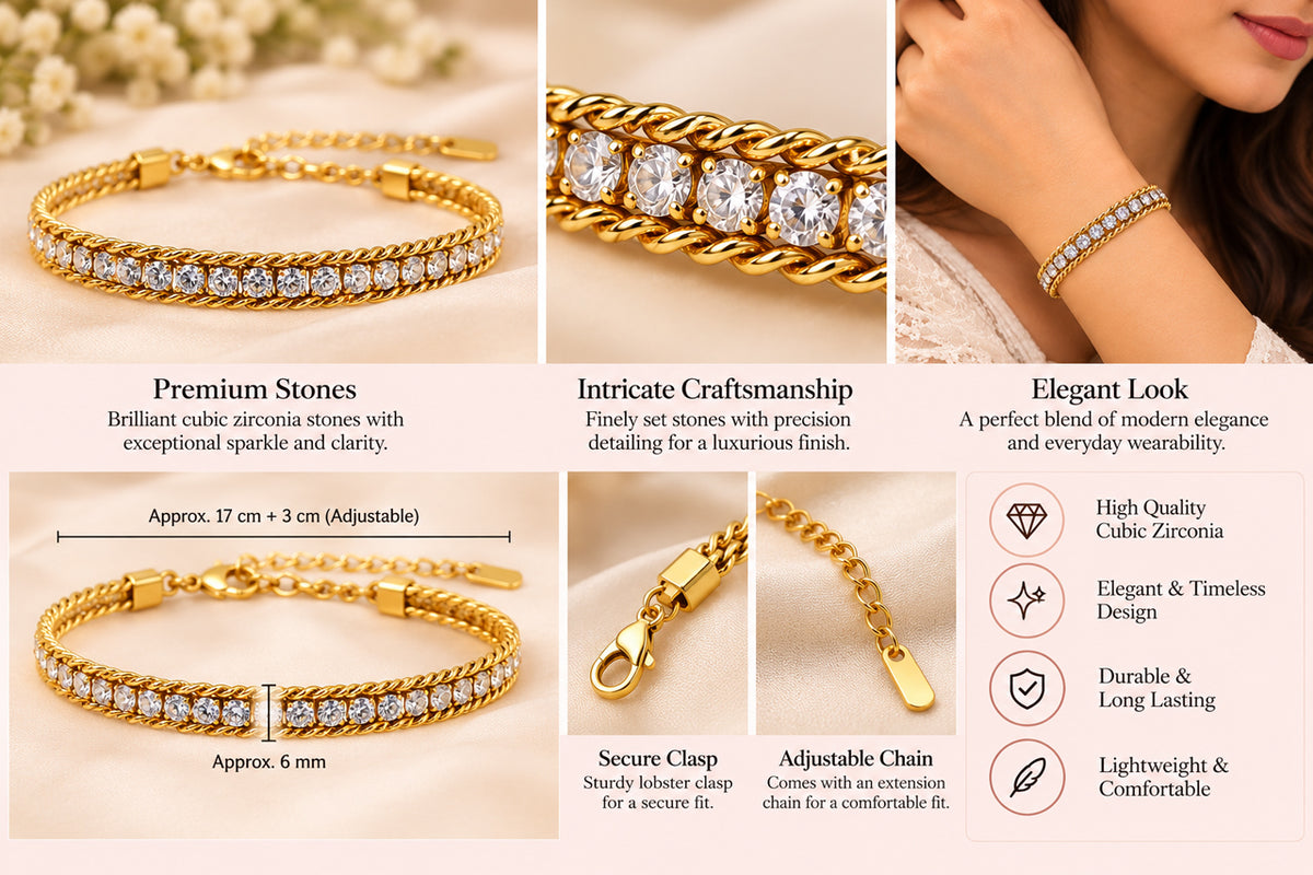 Asterials Elegant Gold-Tone Crystal Tennis Bracelet