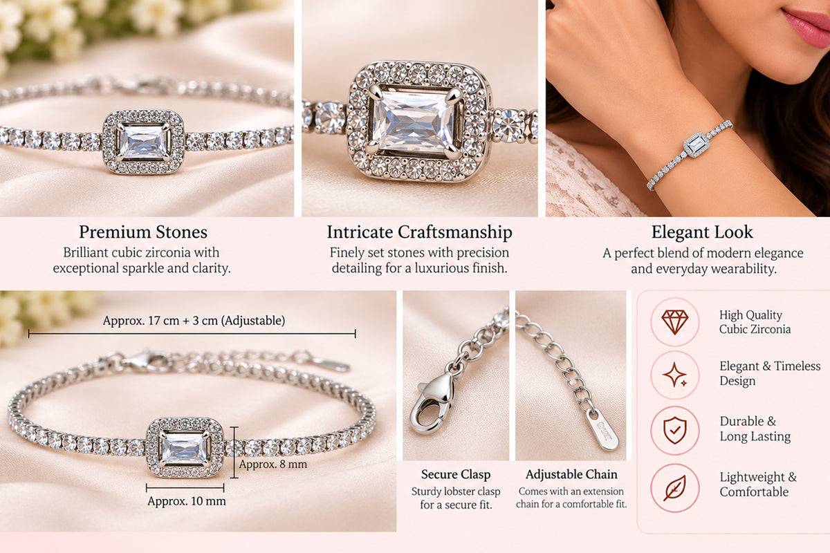 Silver-Tone Solitaire Crystal Tennis Bracelet