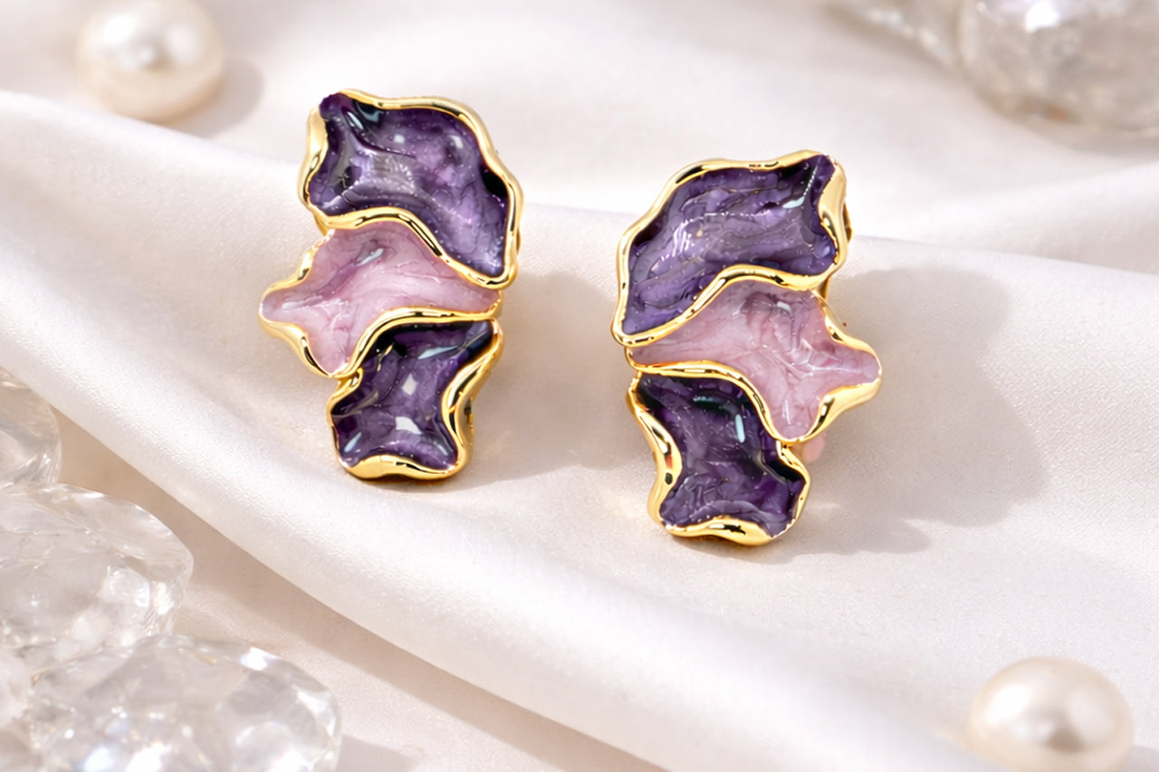 Amethyst Bloom Enamel Stud Earrings