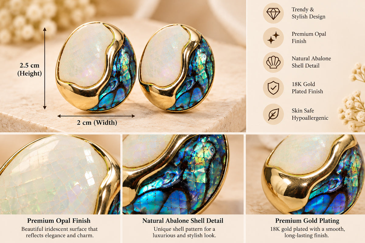 Asterials 18K Gold Plated Opal & Abalone Shell Statement Earrings