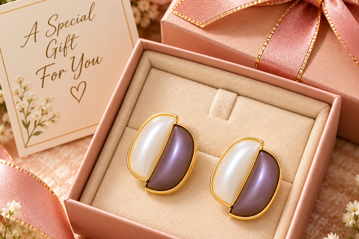Gold-Tone Two-Tone Geometric Stud Earrings