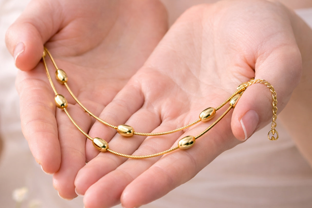 Minimal Bead Pendant Necklace – 18K Gold Plated