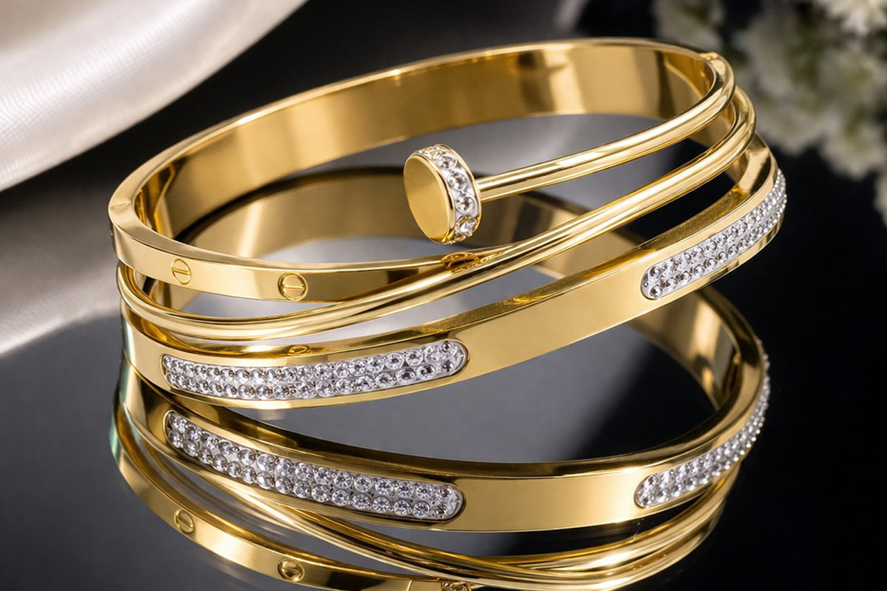 Elegant 18K Gold Plated Crystal Cuff Bracelet (3 Micron)
