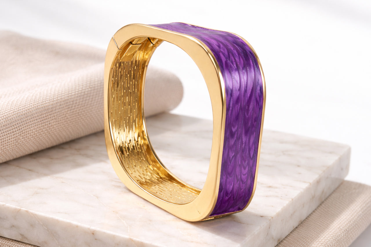 18K Gold Plated Enamel Statement Bangle