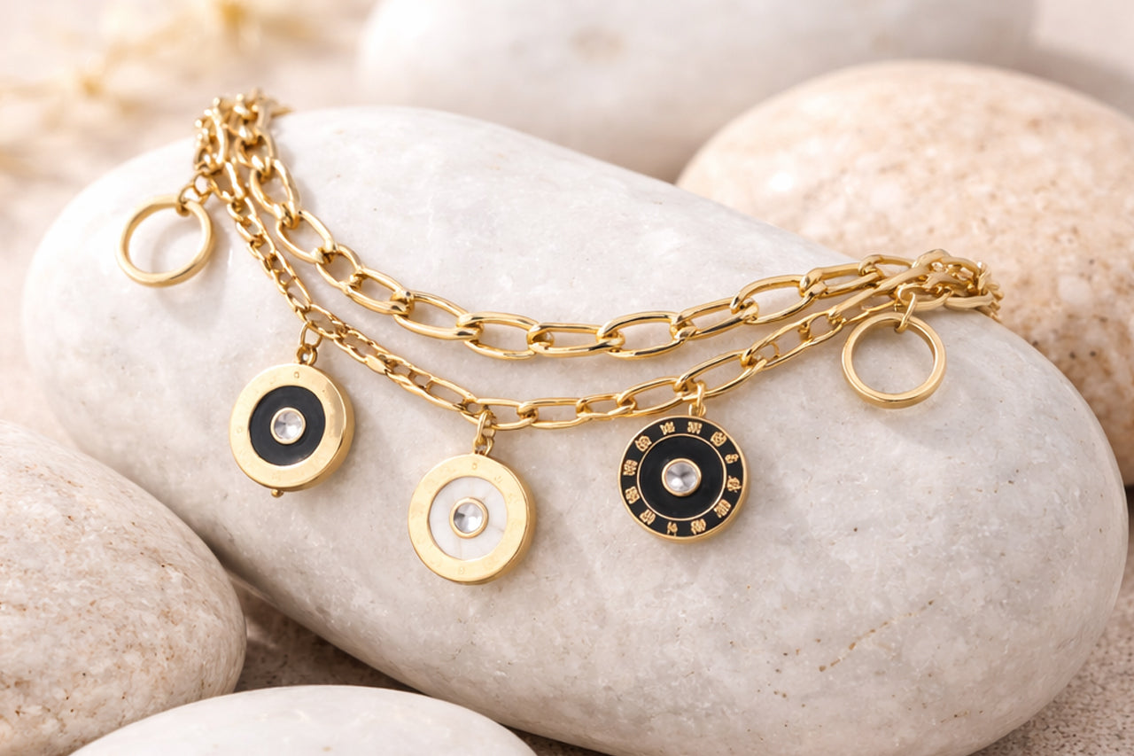 18K Gold Plated Enamel Charm Bracelet