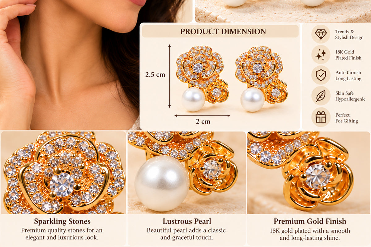 Asterials Gold-Tone Floral Pearl Drop Earrings