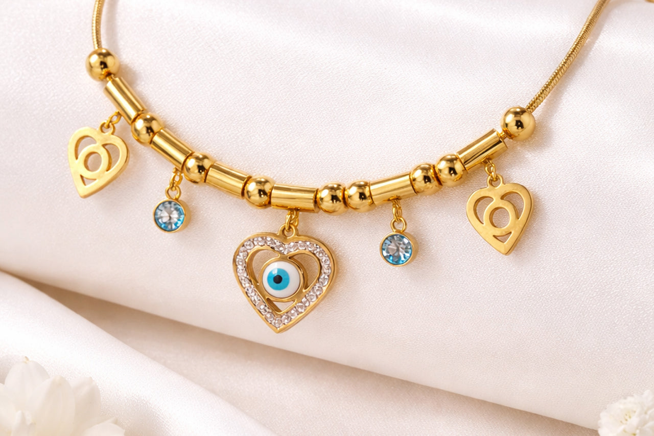 Evil Eye Heart Charm Necklace