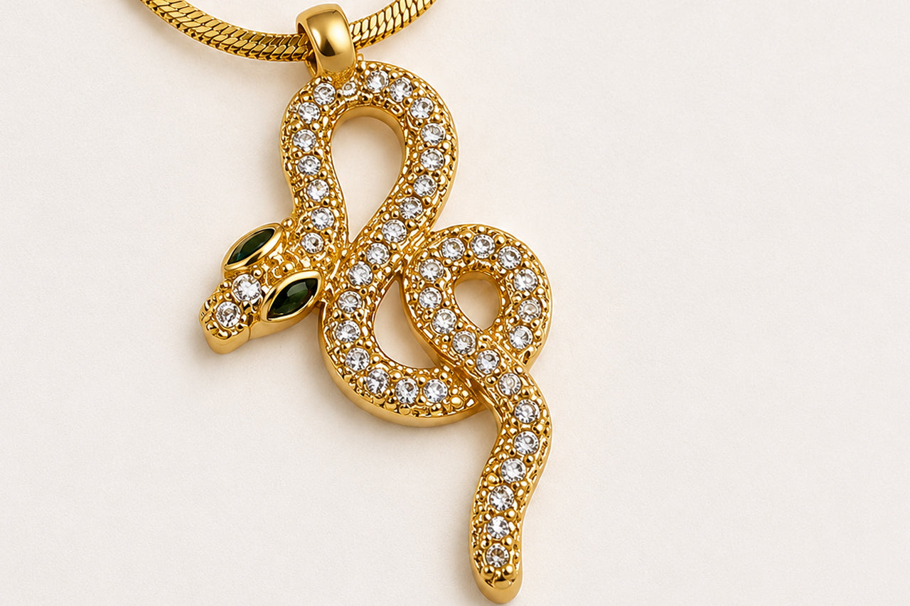 18K Gold Plated Snake Pendant Necklace for Women