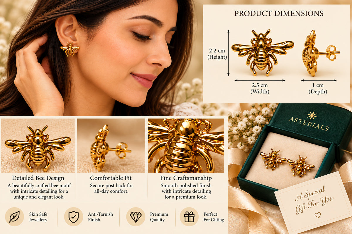 Gold Bee Stud Earrings for Women