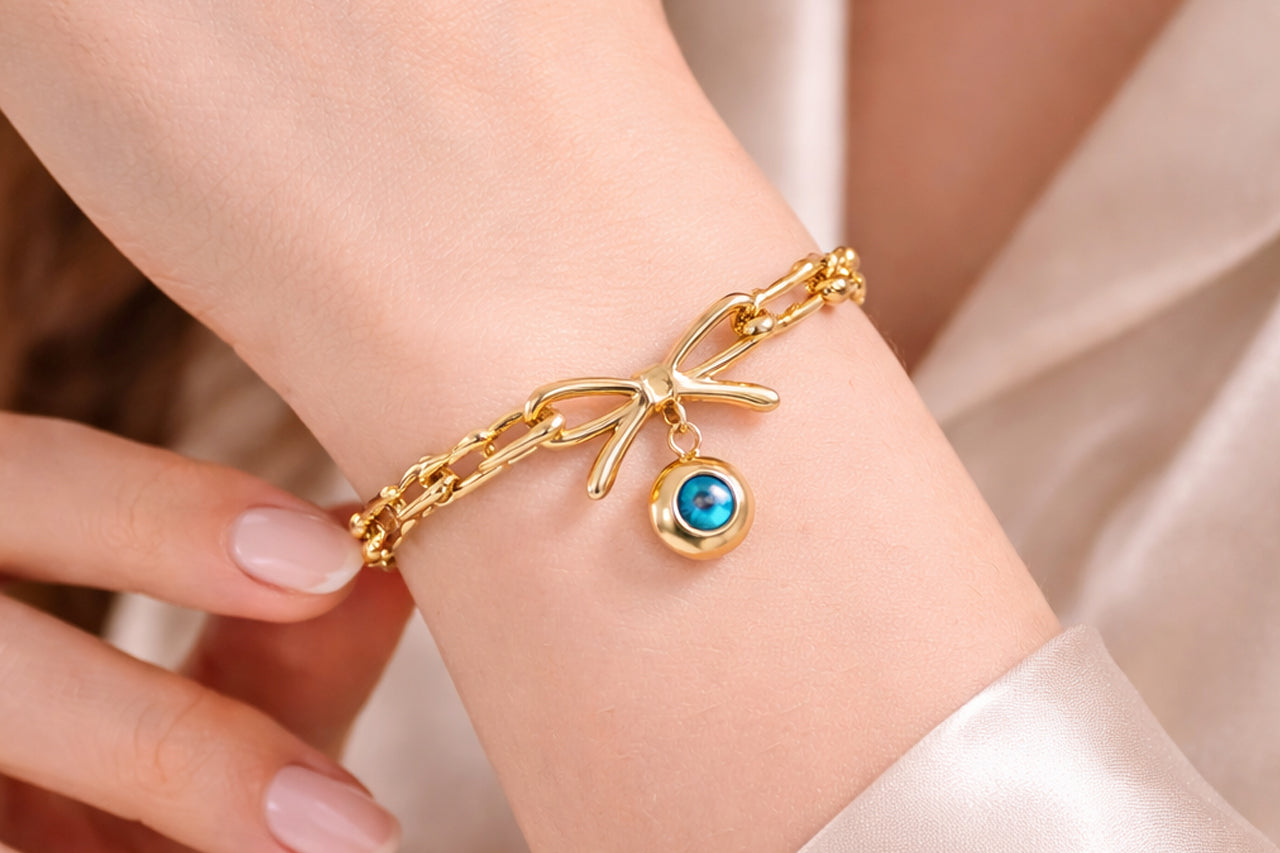 Evil Eye Bow Charm Bracelet
