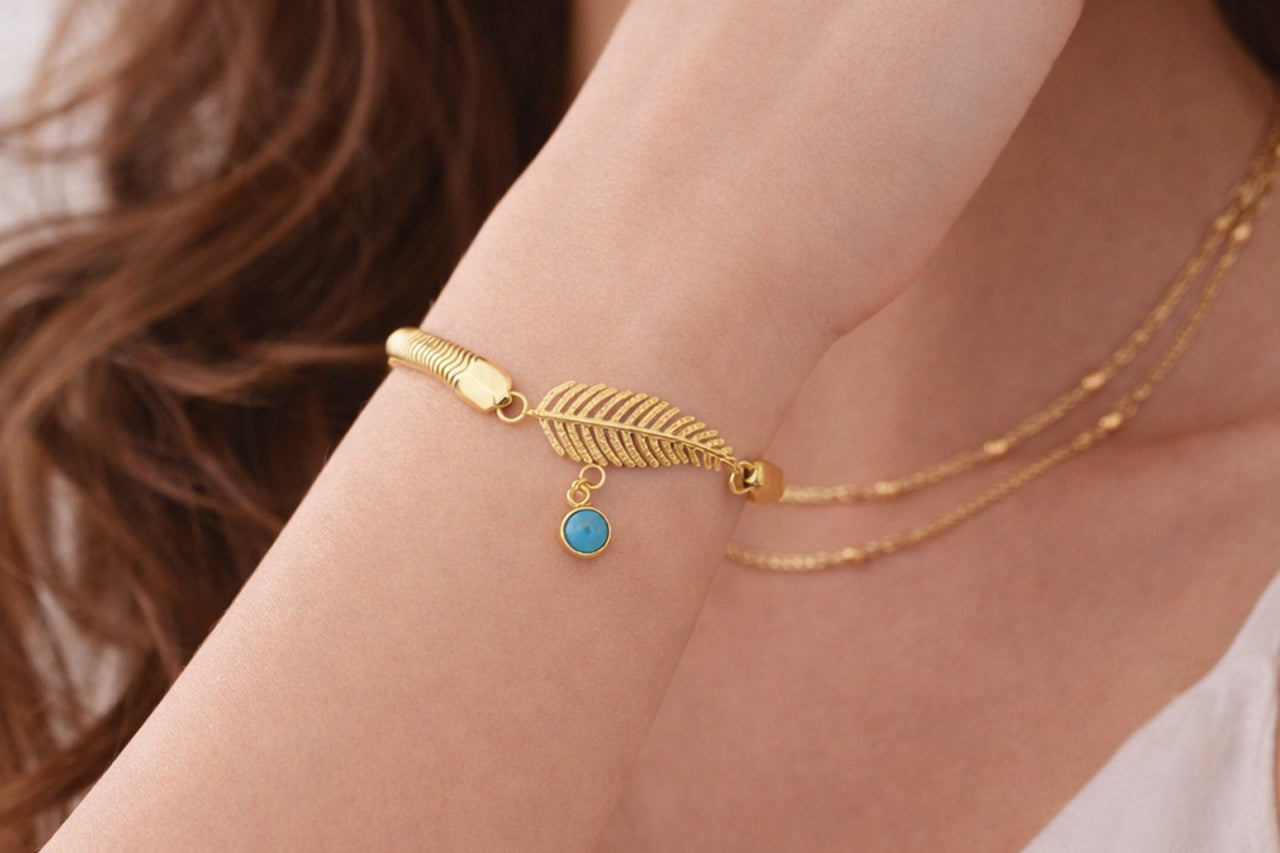 Golden Leaf Evil Eye Bracelet