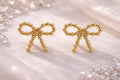 Golden Bow Beaded Stud Earrings