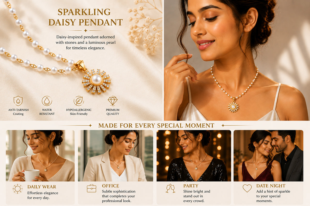 Asterials 18K Gold Plated Pearl Floral Charm Necklace for Women