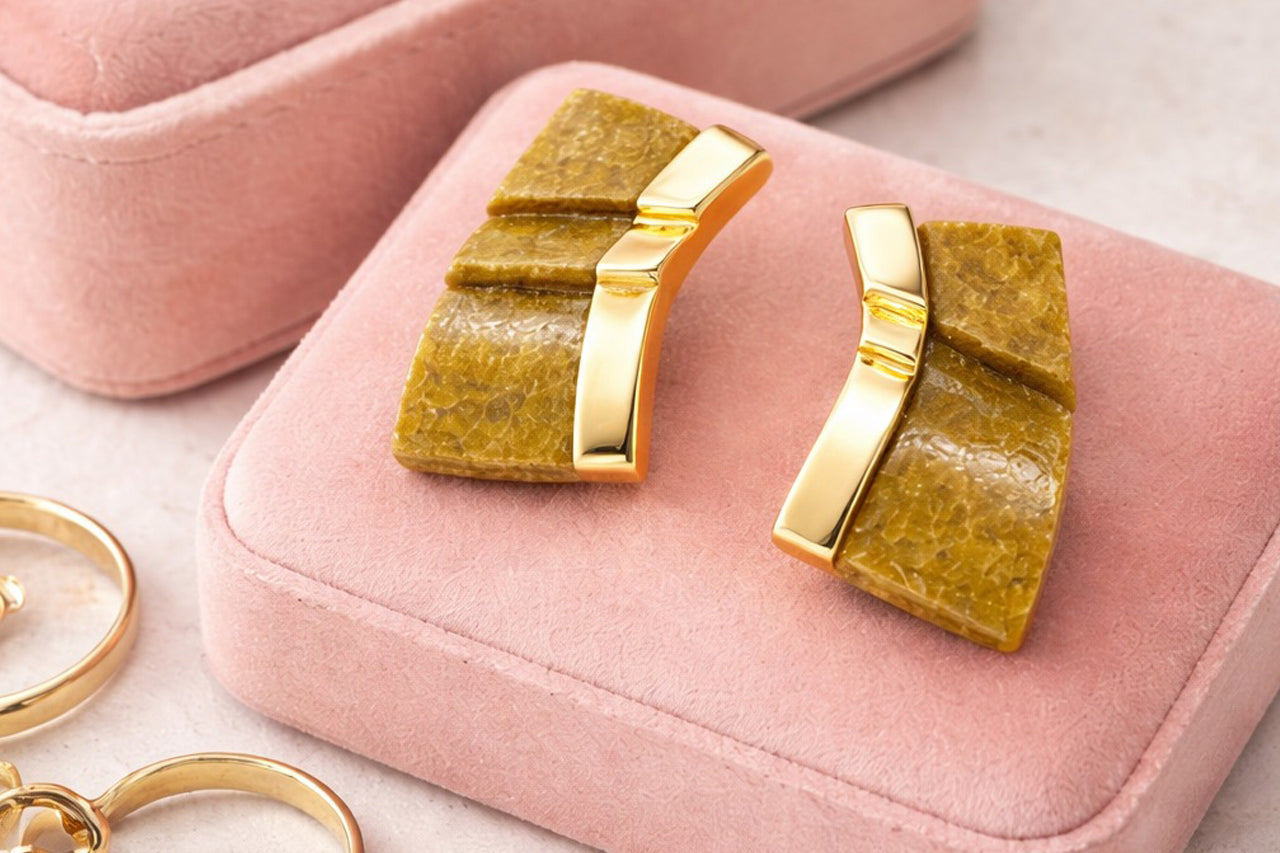 Natural Stone Gold-Edge Stud Earrings