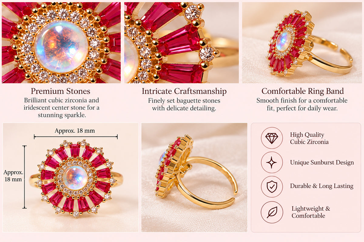 Asterials Ruby Red Sunburst Statement Ring