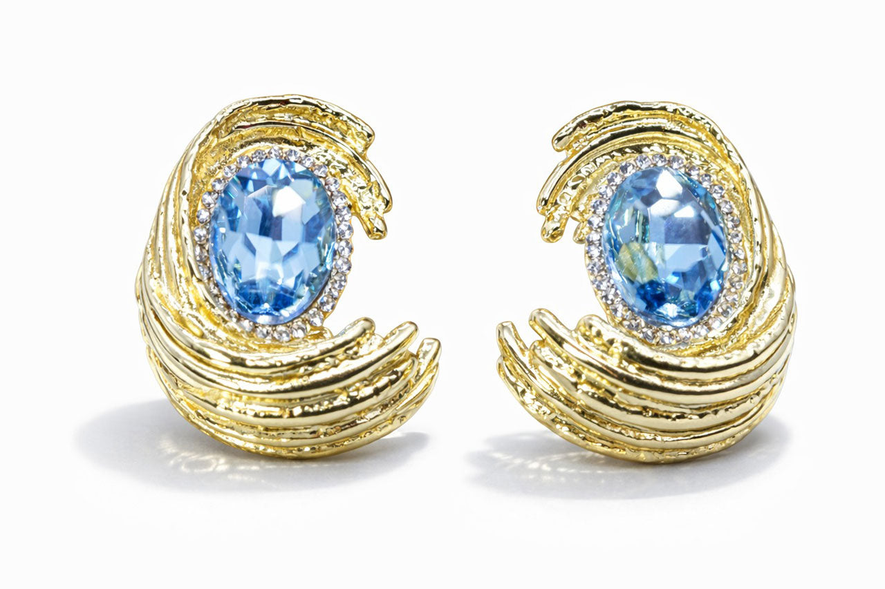 18K Gold Plated (3 Micron) Blue Ocean Stone Stud Earrings