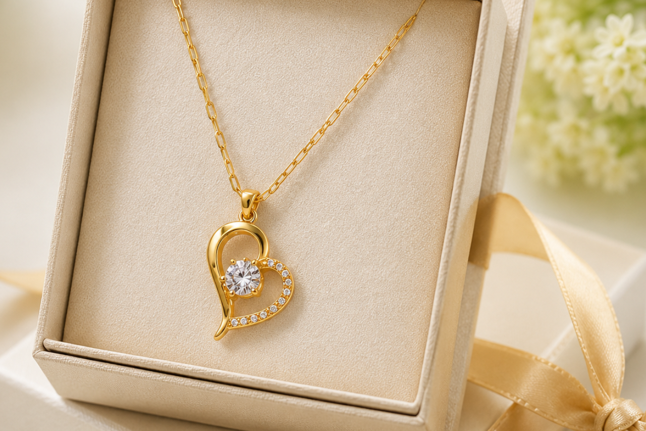18K Gold Plated Heart Pendant Necklace for Women
