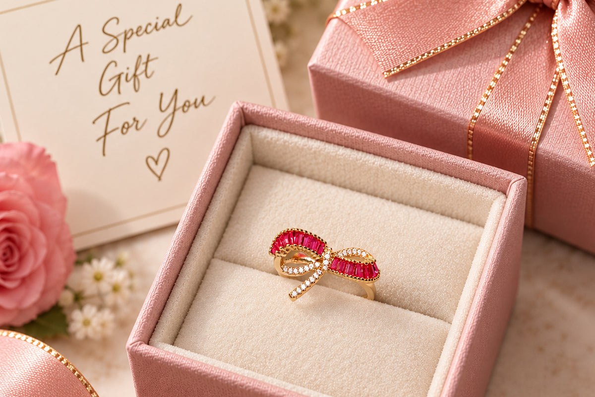 Asterials Ruby Red Bow Statement Ring
