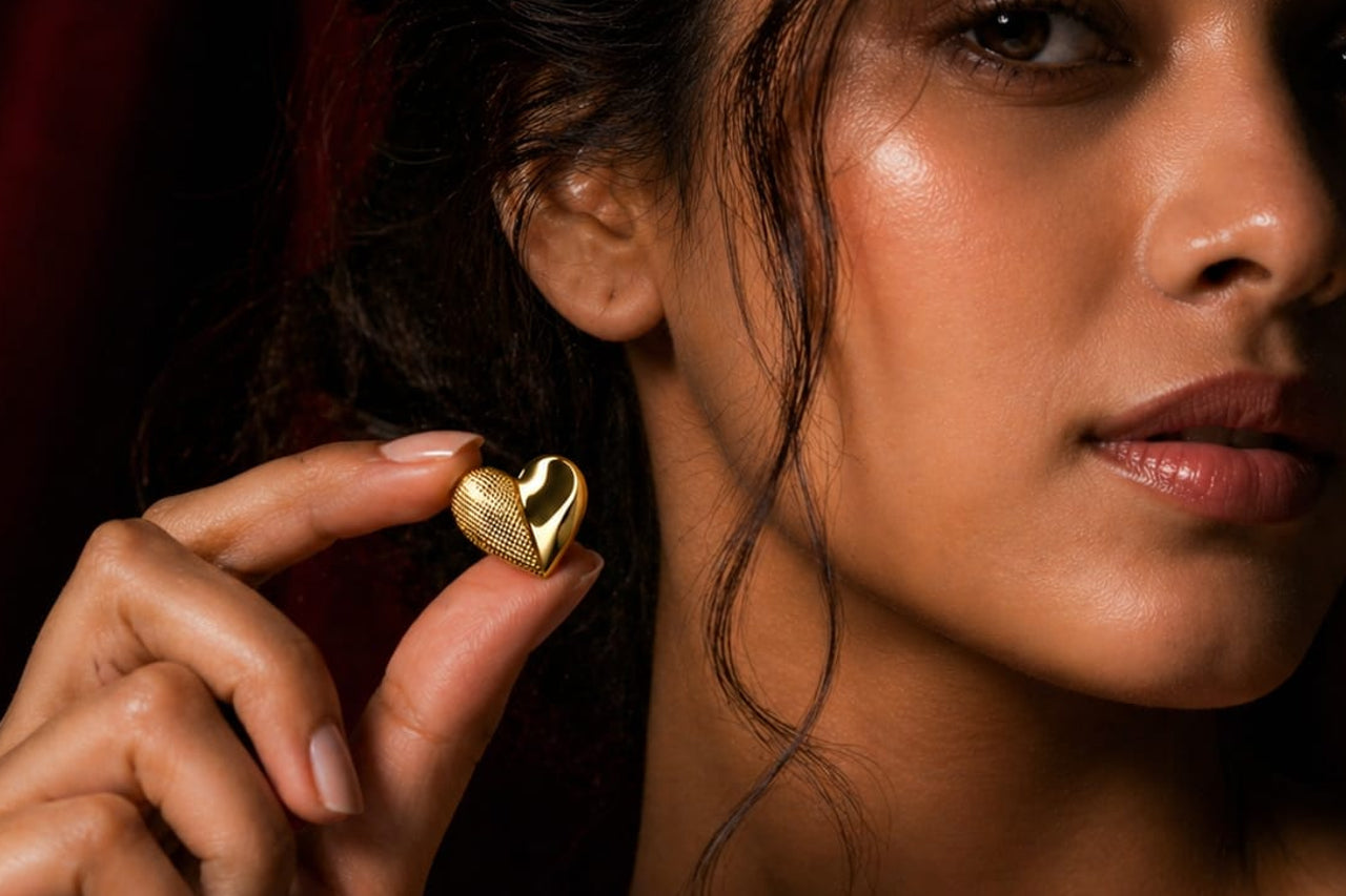 18K Gold Plated Heart Shape Stud Earrings for Women