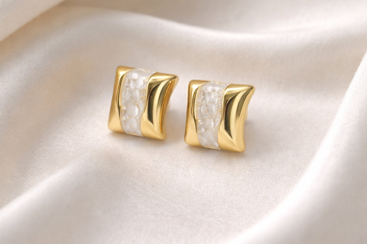 Ivory Wave Gold Stud Earrings