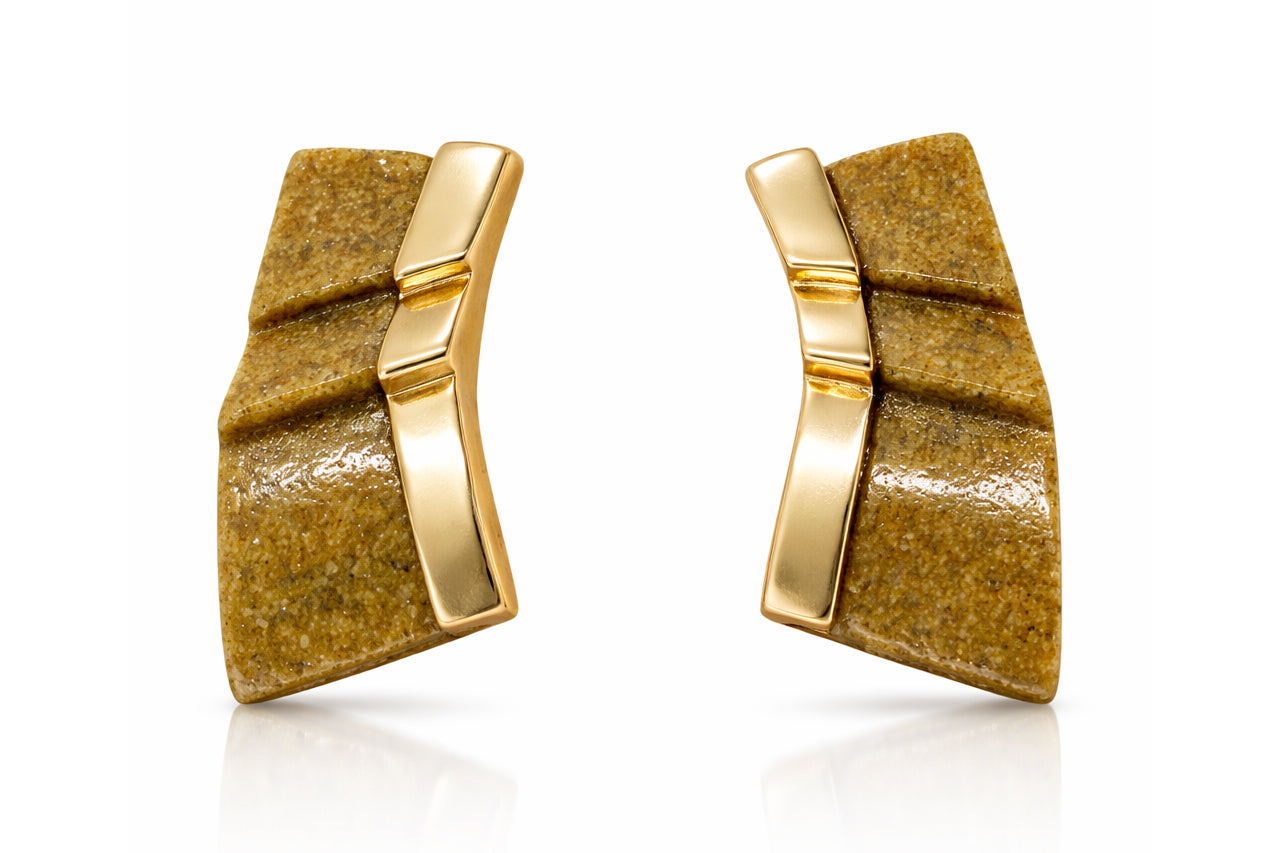 Natural Stone Gold-Edge Stud Earrings
