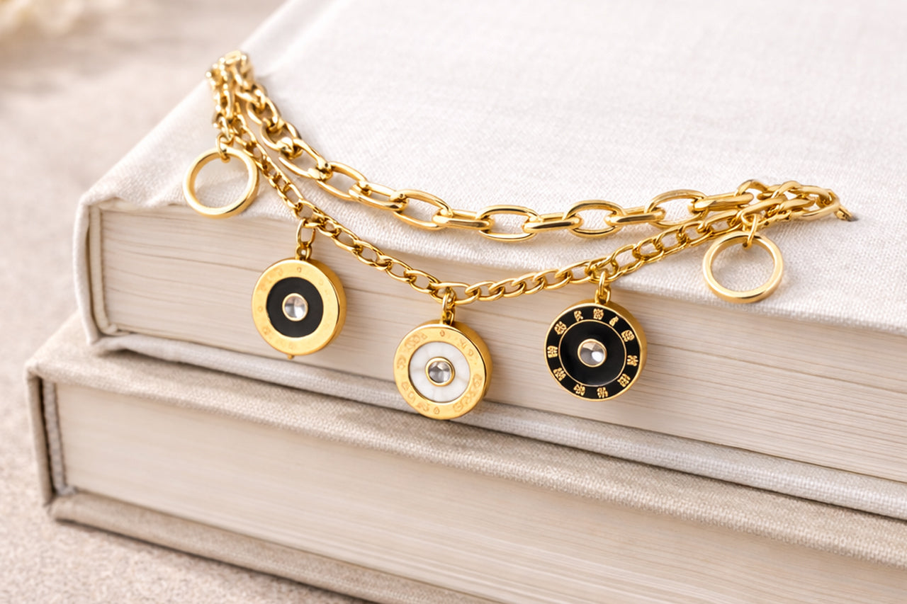 18K Gold Plated Enamel Charm Bracelet