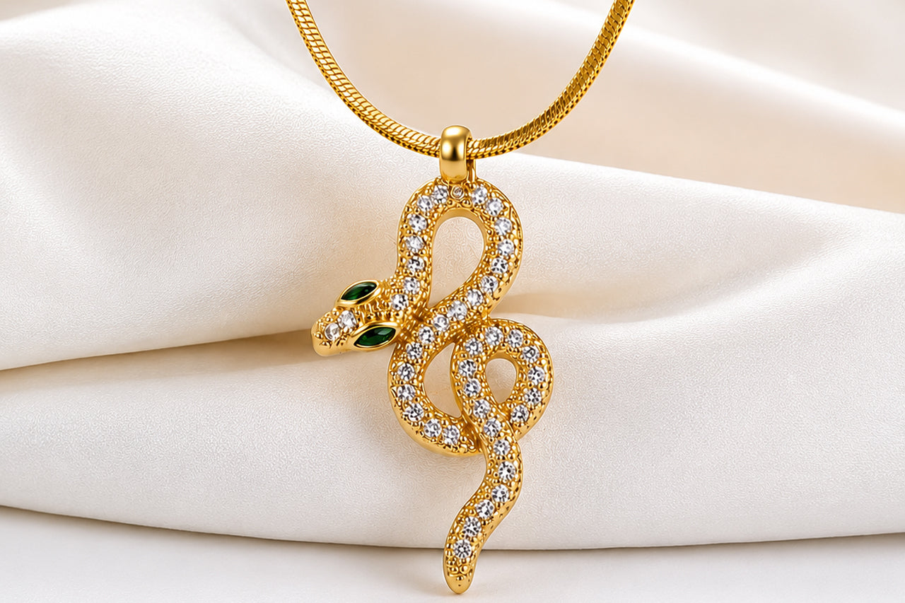 18K Gold Plated Snake Pendant Necklace for Women