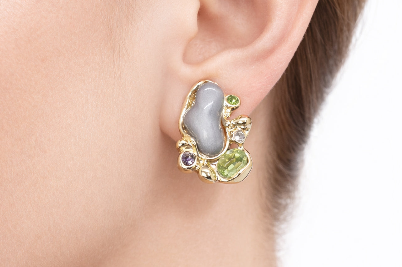 Abstract Gemstone Stud Earrings