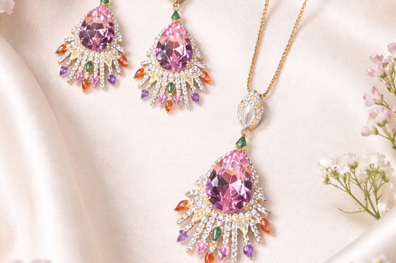 Radiant Bloom CZ Necklace & Earrings Set