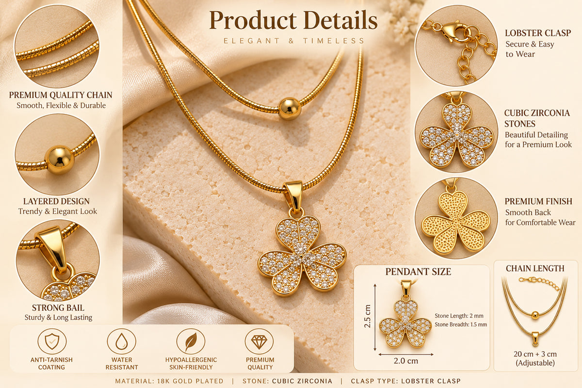 Asterials Golden Floral Cubic Zirconia Layered Pendant Necklace