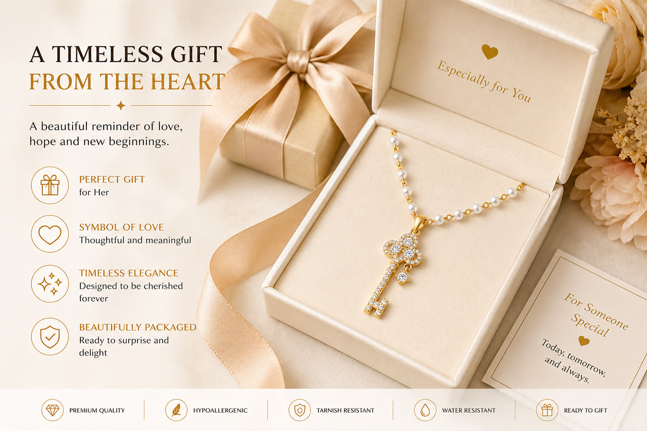 Asterials 18K Gold Plated Key Pendant Necklace for Women