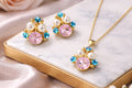 18K Gold Plated Stone with Matching Pearl & Blue Crystal Necklace Set