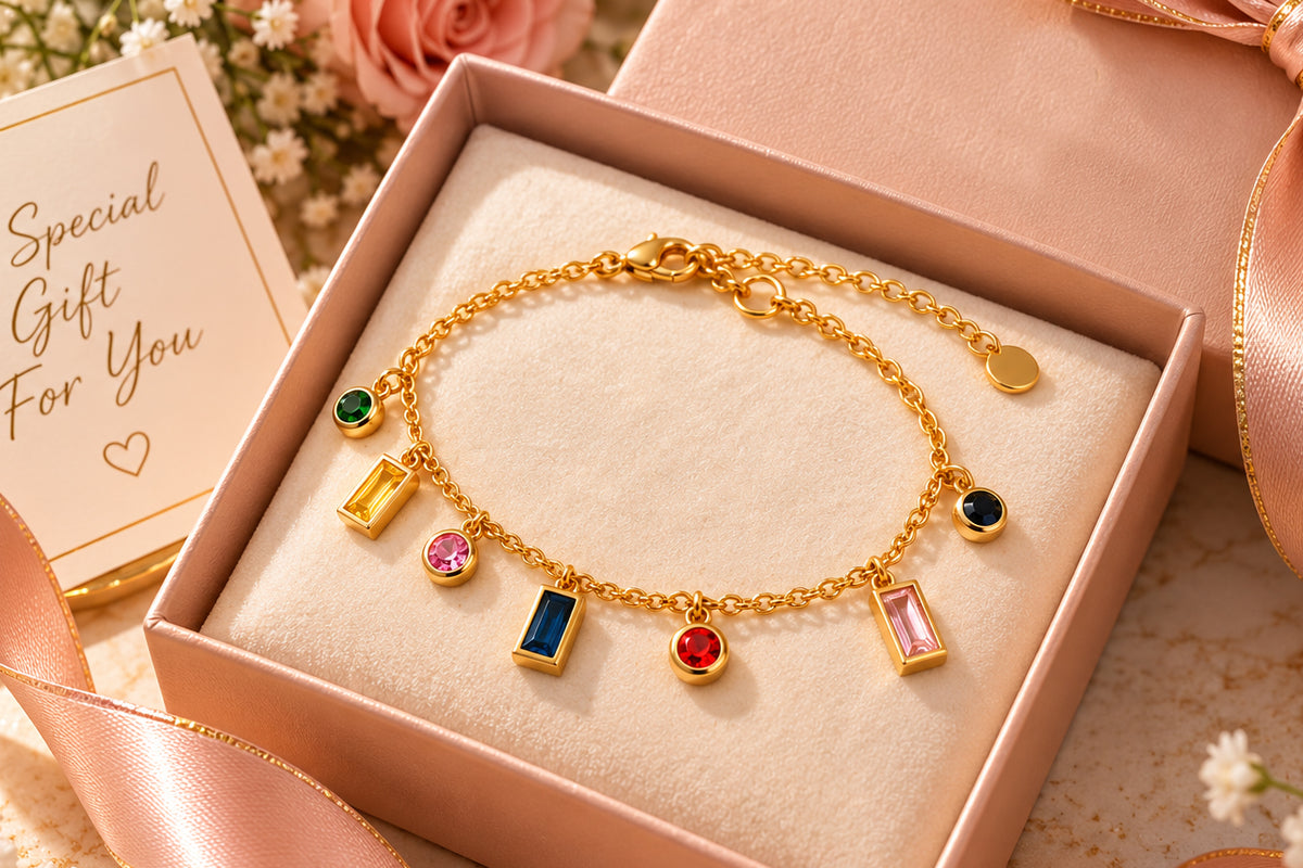 Asterials 18K Gold Plated Multicolour Crystal Charm Bracelet for Women | Elegant Everyday Jewellery