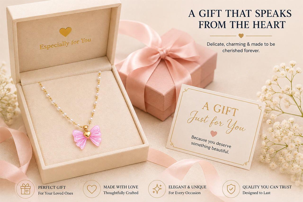 Asterials 18K Gold Plated Pink Bow Knot Pendant Necklace