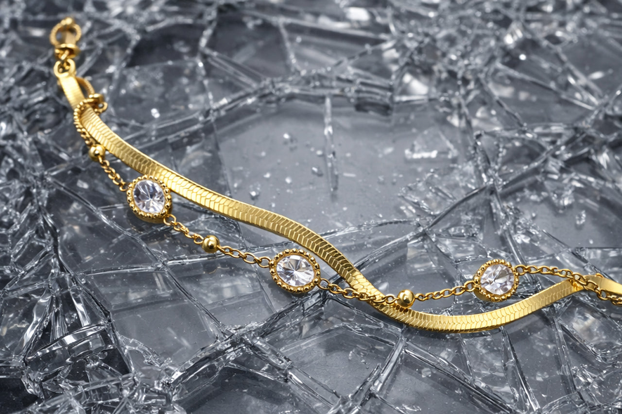 18K Gold Plated Crystal Wave Bracelet