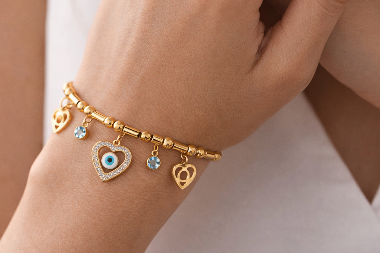 Evil Eye Heart Charm Necklace