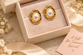 Asterials 18K Gold Plated Pearl Stud Earrings for Women – Textured Oval Anti-Tarnish Jewellery