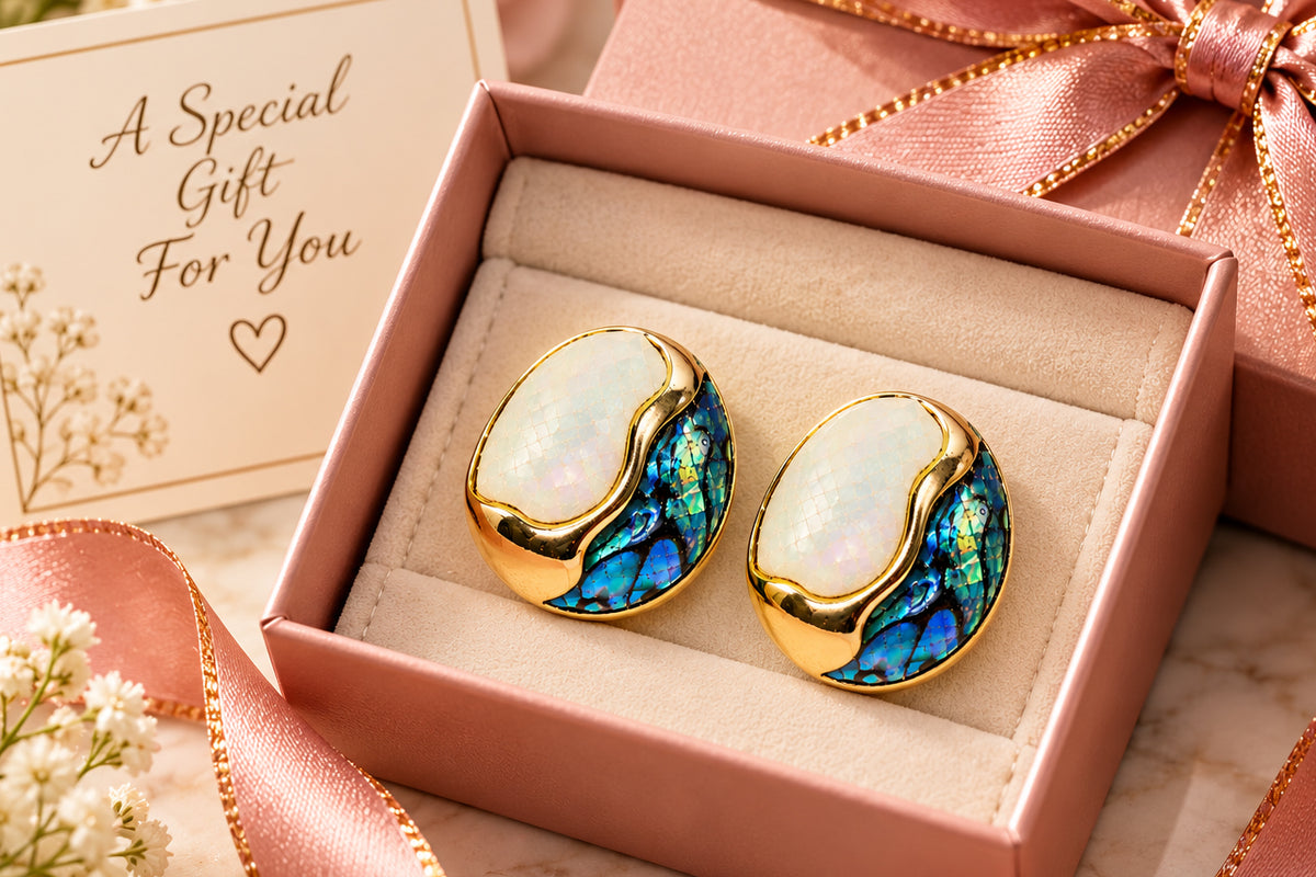 Asterials 18K Gold Plated Opal & Abalone Shell Statement Earrings