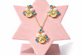18K Gold Plated Stone with Matching Pearl & Blue Crystal Necklace Set